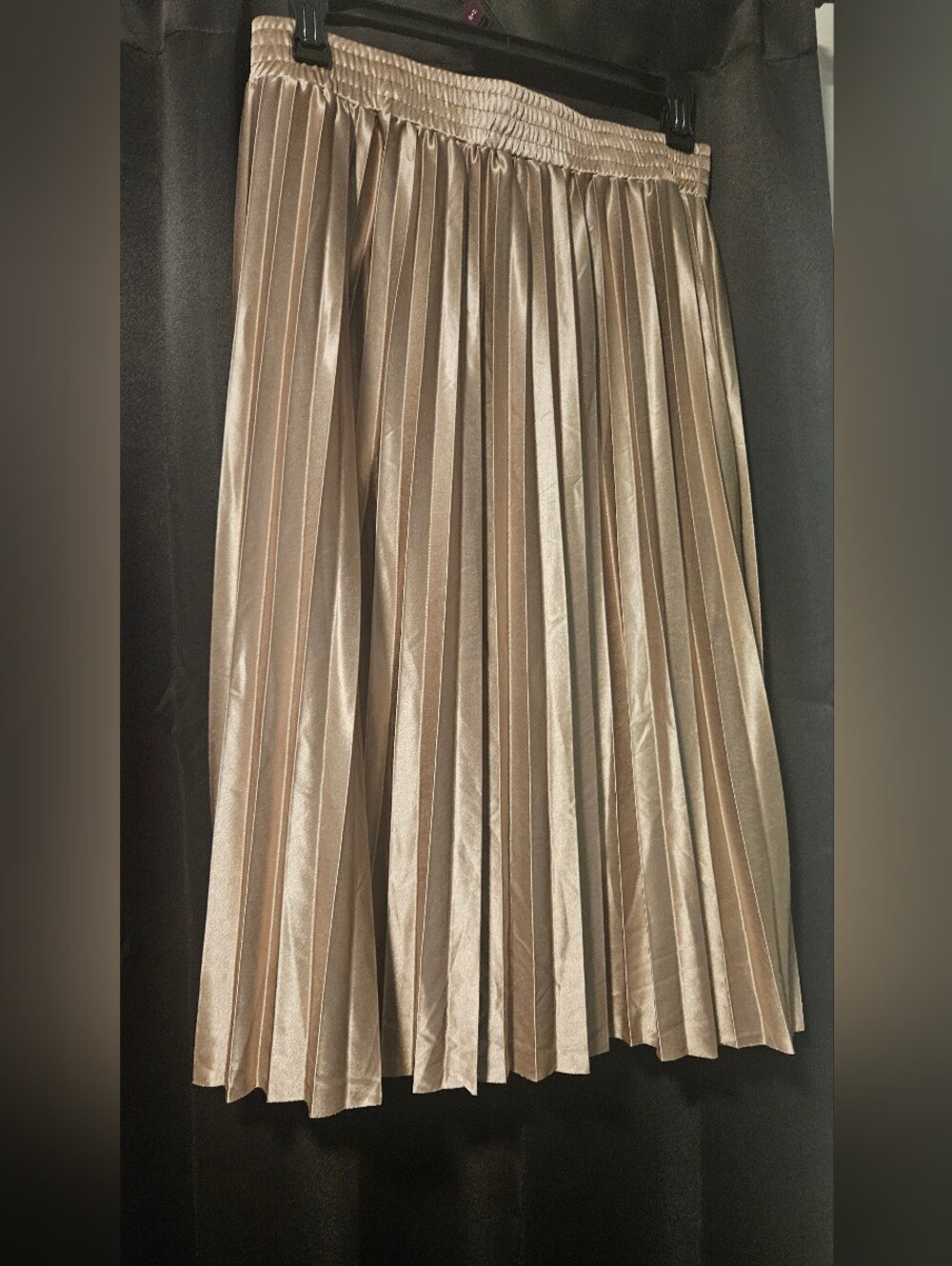 Studio West Metallic Pleated A-Line Skirt in Taupe